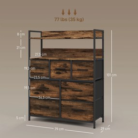 HOMCOM Komoda z Tkaniny, 7 Składanych Szuflad, 2 Półki, Stalowa Rama, Brąz