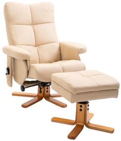HOMCOM Fotel masujący z podnóżkiem nachylenie 145 stopni wygoda i relaks sztuczna skóra kremowy 80x86x99cm | Aosom PL