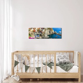 Obraz - Włoska wioska Manarola (z zegarem) (90x30 cm)
