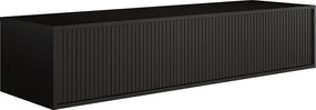 Podwieszana szafka pod umywalkę z prążkowaną fakturą - Czarna - 150 cm - ARNEGA