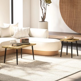 HOMCOM Zestaw 2 Stolików Kawowych, Duży i Mały Stolik z Ramą Metalową i Blatem Drewnianym, Elastyczne Stoliki Kawowe, Drewno Naturalne