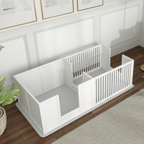 PawHut Klatka dla Szczeniąt, z Podkładką, Łatwa do Czyszczenia, Drewno, 166x80x50 cm, Biały