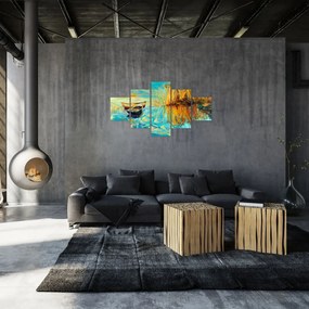 Obraz - Jezioro z łodziami (125x70 cm)