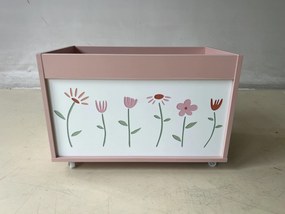 AIYAPLAY Skrzynia na zabawki, pojemnik na kółkach z hamulcami, 34,5 l otwarta skrzynia na zabawki z motywem kwiatowym, 50 x 30 x 33,5 cm | Aosom PL