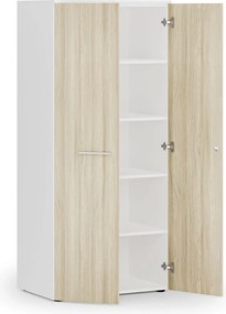 Szafa biurowa z drzwiami PRIMO WHITE, 800 x 500 x 1781 mm, biały/dąb naturalny