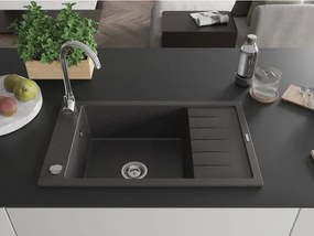 Mexen Elias zlewozmywak granitowy 1-komorowy z ociekaczem 795 x 480 mm, czarny nakrapiany, syfon chrom - 6511791005-76