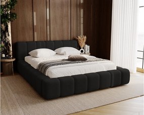 Emporius Bolonia łóżko tapicerowane 160x200 cm - łóżko podwójne 160x200 - pojemnik, stelaż, gruba pianka, tkanina welurowa, czarny (Komodo 23)