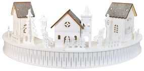 Drewniana dekoracja LED Wioska z kościołem, 40 x14 x 20 cm, półkole