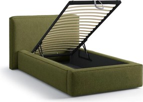 Zielone tapicerowane łóżko jednoosobowe ze schowkiem ze stelażem 90x200 cm Jodie – Micadoni