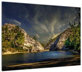 Obraz na szkle - krajobraz z jeziorem (70x50 cm)