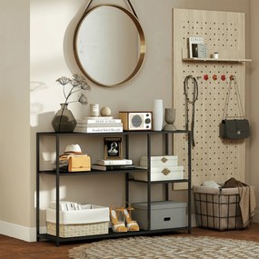 HOMCOM Stół Konsolowy, 4 Poziomy, Rama ze Stali, do Przedpokoju, Salonu, Czarny