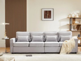 Sofa stały 4-osobowy z tkaniny lnianej - z kieszeniami po bokach - Jasnoszary