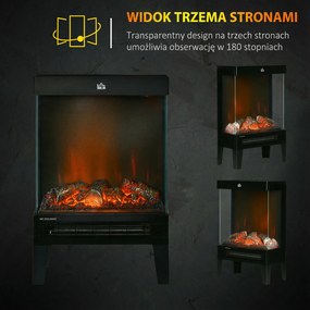 HOMCOM Elektryczny kominek, 2000 W, Wolnostojący kominek z ogrzewaniem Effekt płomieni LED 3D, 4 poziomy jasności, Elektryczny kominek z termostatem, Ochrona przed przegrzaniem, Czarny