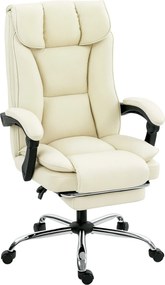 HOMCOM Ergonomiczny fotel biurowy z podnóżkiem, obicie z ekoskóry, na kółkach, obrotowy, metal, Beige+Schwarz