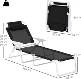 Outsunny Leżak składany z poduszką, fotel z 4-stopniowo regulowanym oparciem do 120 kg czarny | Aosom PL