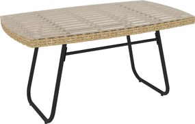 Outsunny Stolik Ogrodowy z Polirattanu, 90 x 50 x 45 cm, UV-Odporny z Blatem ze Szkła Naturalny