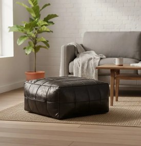 Czarna pufa siedzisko skórzane A4-T63