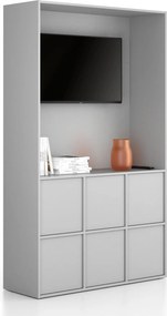 Szafka biurowa FRAME, 6x drzwi, z wnęką, 1299 x 450 x 2162 mm, PUSH-lock, szara