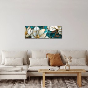 Obraz - Witraż z magnolią (z zegarem) (90x30 cm)