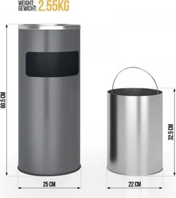 Stojący popielniczka z koszem 17L antracyt stal nierdzewna