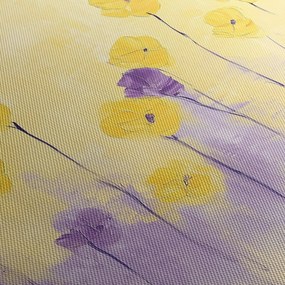 Obraz - Fioletowe i żółte kwiatuszki (170x50 cm)