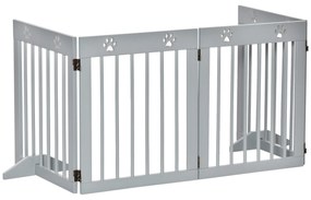 PawHut Barierka dla Psów, Rama z Drewna Sosnowego, Składana z Obu Stron, Wzór Łapek, Zdejmowane Nogi, Jasnoszara