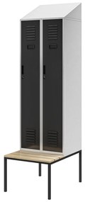 Szafka ubraniowa z ławką i daszkiem KACPER II PRO, 600 x 2295 x 850 mm, szaro-antracytowa