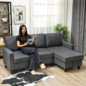 HOMCOM Narożnik z funkcją spania i pojemnikiem w kształcie L Sofa z chaiselongue, regulowane oparcie do salonu | Aosom PL