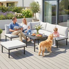 Outsunny Zestaw Mebli Ogrodowych 5-6 Osób Sofa Dwuosobowa, Krzesła, Narożnik, Stolik, Podnóżek | Aosom PL