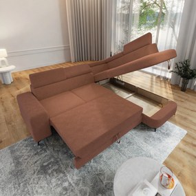 Masseno Narożnik ALVORO z funkcją spania i pojemnikiem na pościel Narozniki L, Rozkładana sofa - Miedziany, QUELLE 54
