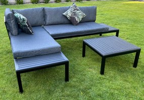 Zestaw ogrodowy Loftia 2x sofa narożna 4-osobowa + stolik kawowy stalowy szary/czarny