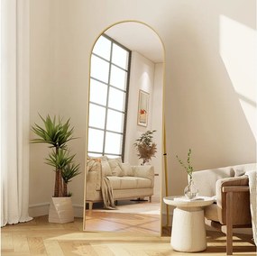 Lustro stojące łukowe 177×77 cm ze złotą ramą – Elegancki i stylowy design w stylu vintage, uniwersalne (możliwość powieszenia lub postawienia)