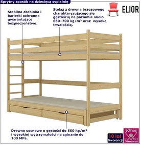 Drewniane piętrowe łóżko z szufladami dla dzieci naturalne - 5 rozmiarów H5-T81