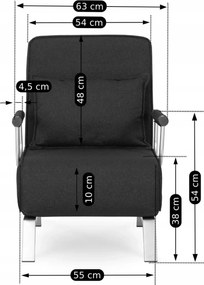Fotel Rozkładany BART Wypoczynkowy Czarny do Spania Leżanka Nowoczesny