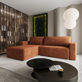 Masseno Narożnik CALTI z funkcją spania i pojemnikiem na pościel Narozniki L, Rozkładana sofa - Brązowy, TILIA 52
