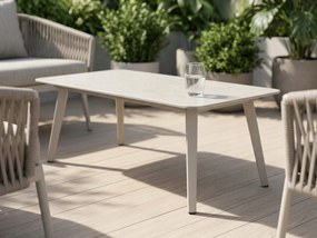 Stolik ogrodowy aluminiowy beżowy 120x60x43 cm lekki wytrzymały tarasowy