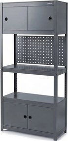 Metalowy regał warsztatowy z szafkami Johnny, 80 x 42 x 180 cm, kolor antracyt