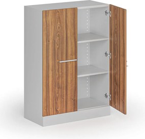 Metalowa szafa z drewnianymi drzwiami, demontowana, 1150 x 800 x 400 mm, orzech