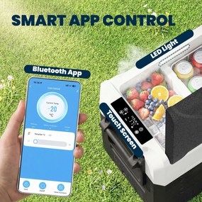 Outsunny Lodówka kompresorowa 50L -20℃ do 20℃ z aplikacją, LED, ochroną baterii i składanym uchwytem | Aosom PL