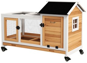 PawHut Przenośna klatka dla królików miniaturowych i świnek morskich, z kołami, 108 x 58 x 73,5 cm, Żółta