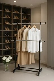 Podwójny regulowany czarny wieszak na kółkach T7-E05