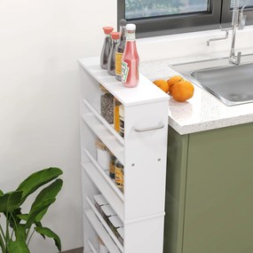 HOMCOM Regał wielofunkcyjny na kółkach, wąski, 4 półki, 45x15x91 cm, Biały