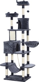 PawHut Drapak 206 cm z domkiem, 2 piłeczki do zabawy, słupy sizalowe, platforma dla dużych kotów, Ciemnoszary