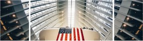 Obraz budynku z flagą USA (170x50 cm)