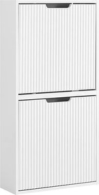 Biała szafka na buty z 2 klapkami oszczędzająca miejsce