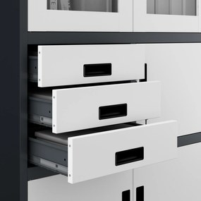 Biurowa szafa metalowa z sejfem na akta i dokumenty FILIP, 900 x 1850 x 400 mm, antracytowo-biała