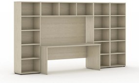 Biblioteka INTEGRO z wbudowanym biurkiem, 3350x700/400x1920 mm, dąb naturalny