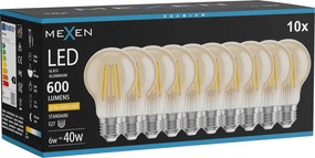 Mexen Vintis 10x żarówka filament LED E27, A60, 6W, Ciepła - 2200K, 600 lm, amber - L150-E27-0622-50x10