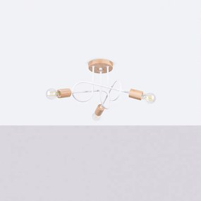 Żyrandol minimalistyczny Sparkon, stal/drewno - 3 źródło światła 4000K - L.14 x H.26 cm - biały/naturalne drewno