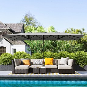 Outsunny Podwójny parasol, 451 x 264 cm Parasol z systemem korbkowym, 12 metalowych prętów, Maszt aluminiowy, Ciemnoszary